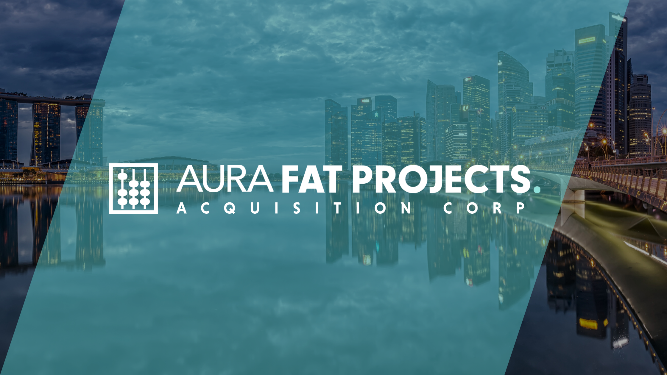 Aura Fat Projects Acquisition Corp logo against Singapore skyline