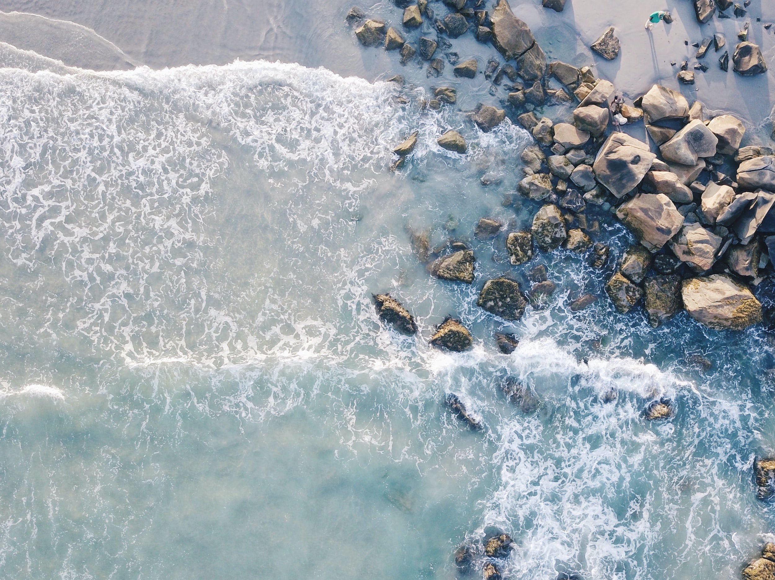 Birds eye shot of a rocky shore