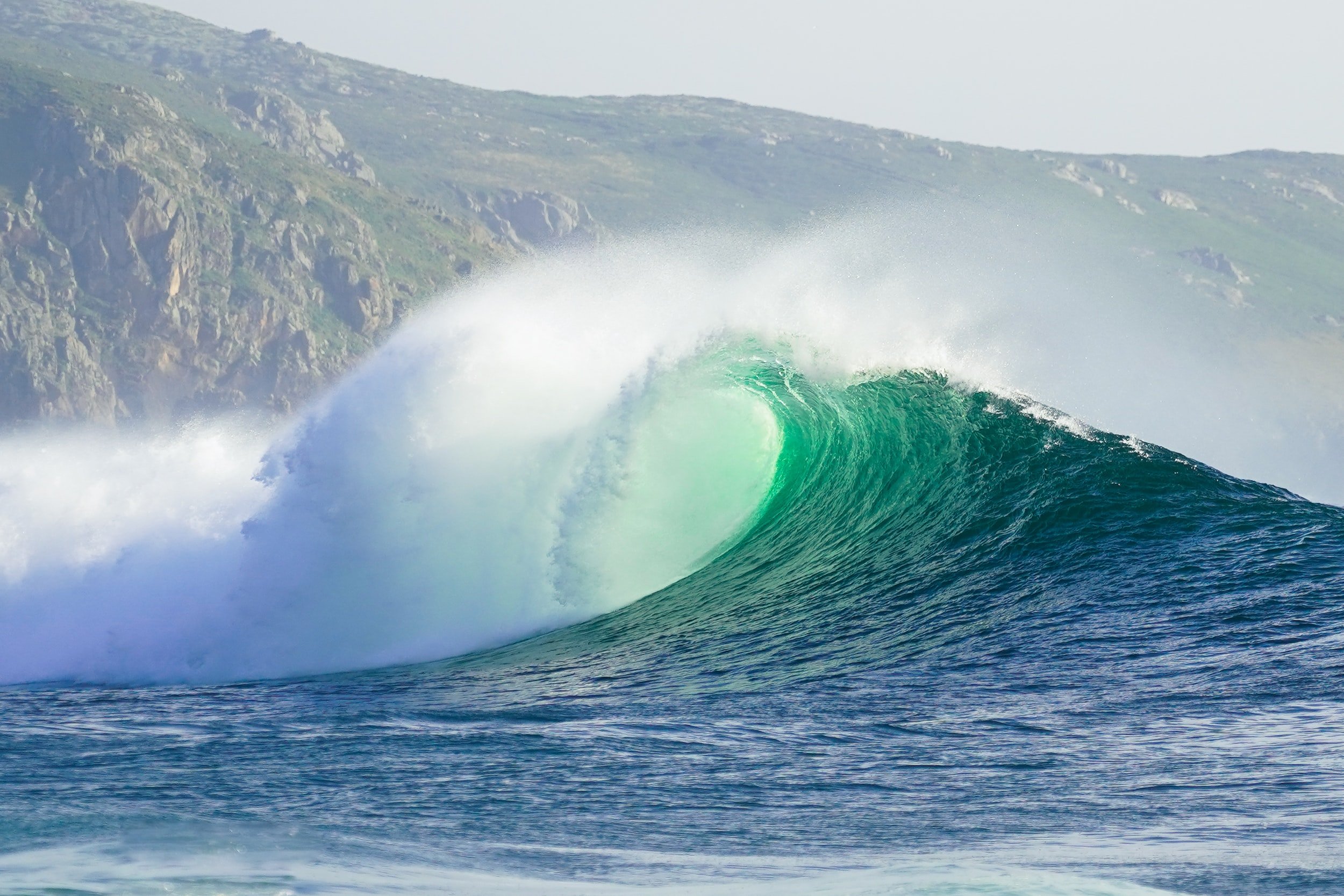 A close-up photo of a large wave