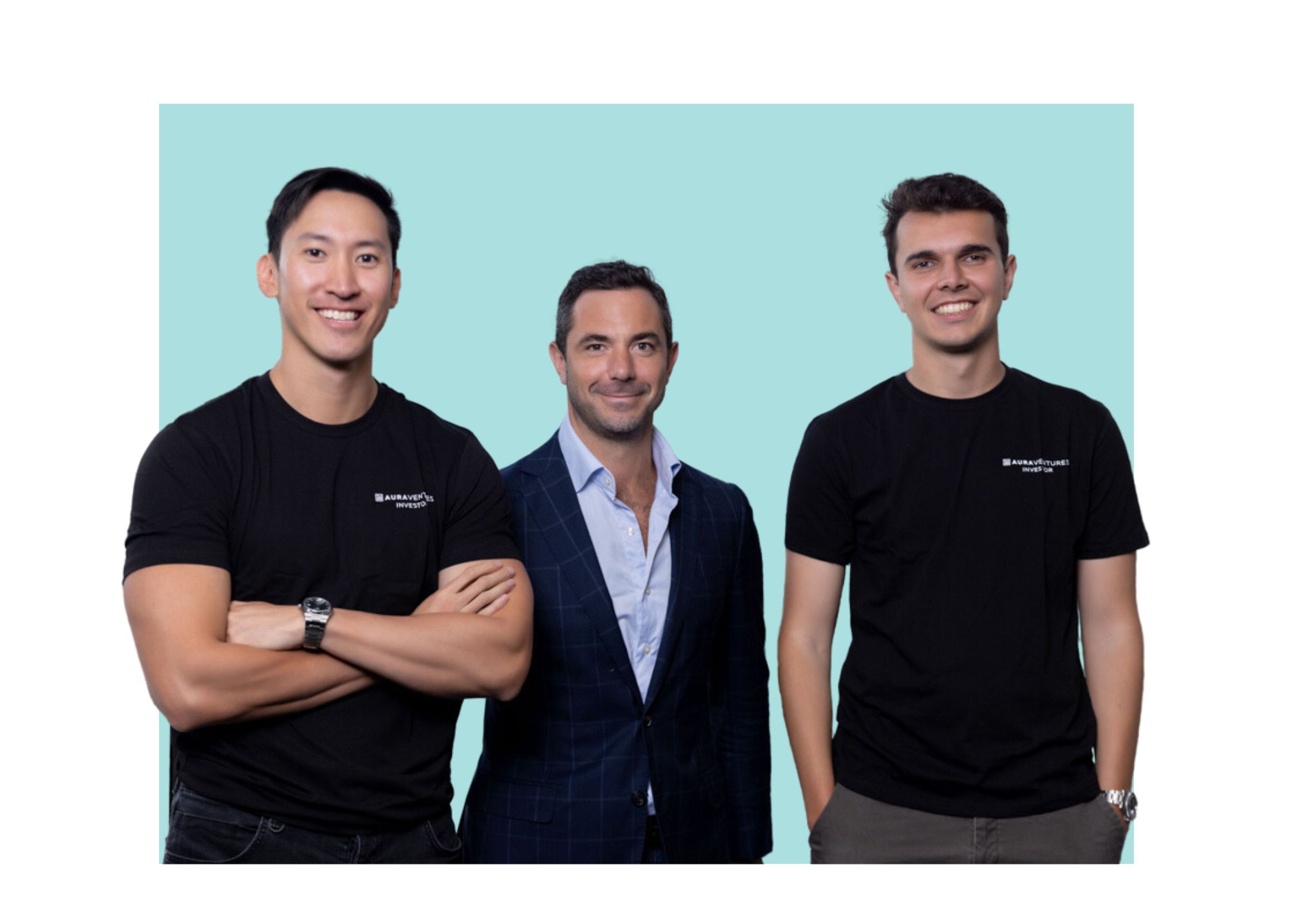 Aura Ventures team standing together against a teal background